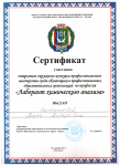 Сертификат участника  в региональном этапе профессионального конкурса "Лаборант химического анализа"